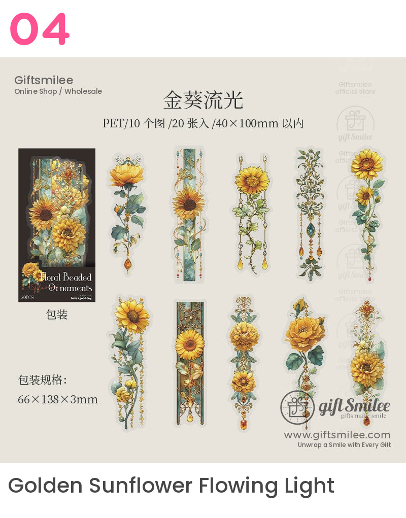 Matte Pet Die-Cut Floral Beaded Accents Decorative Stickers | KS-SA-4311