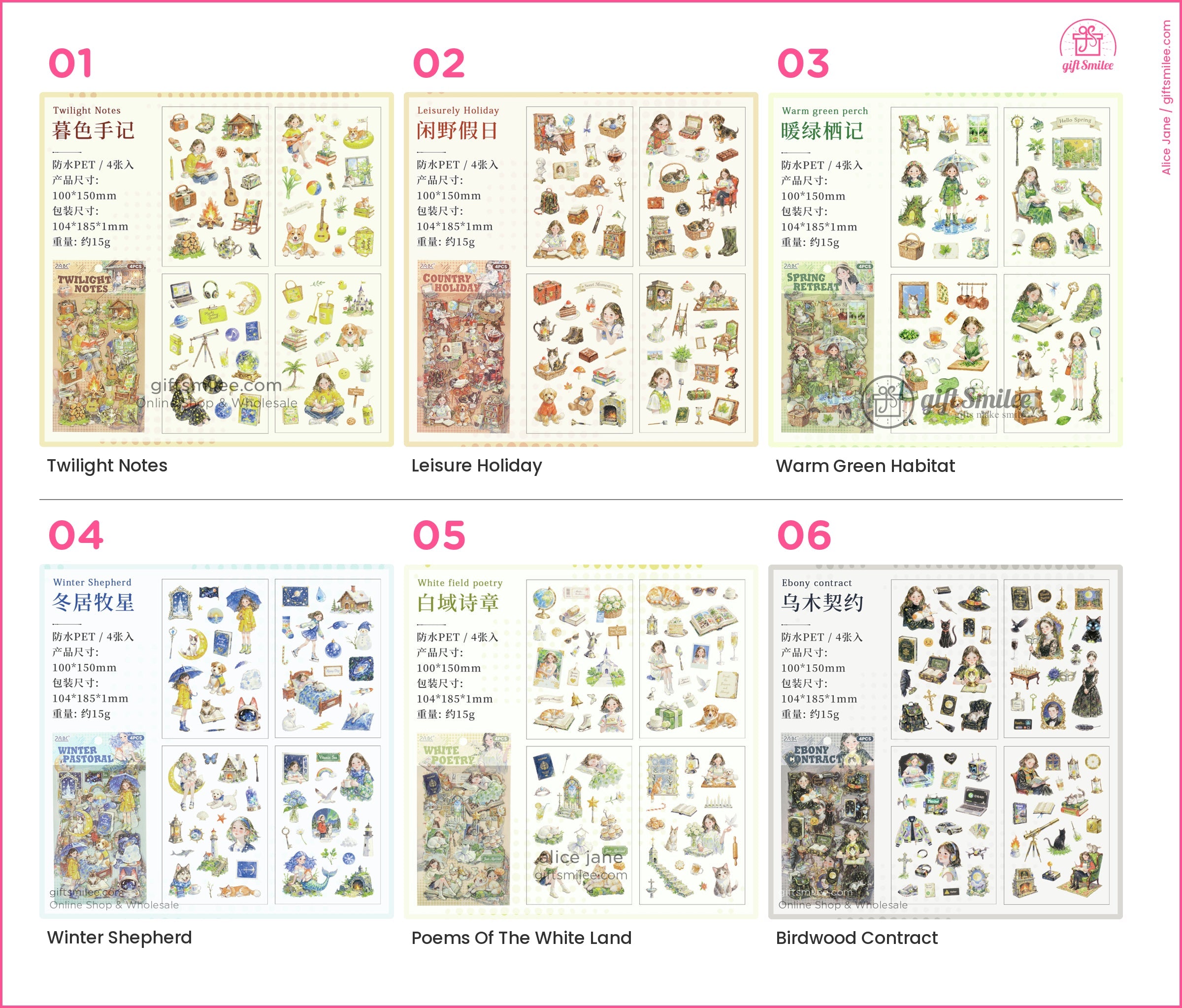 6 Theme Packs Waterproof Ink Decorative Planner Stickers | KS-SA-4313