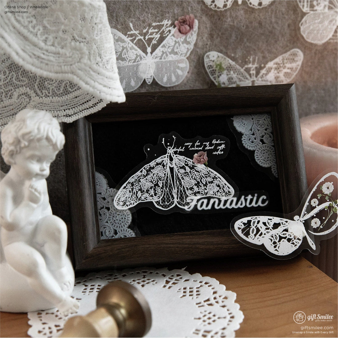 Pet White-Ink Lace Floral Transparent Decorative Stickers | KS-SA-4332