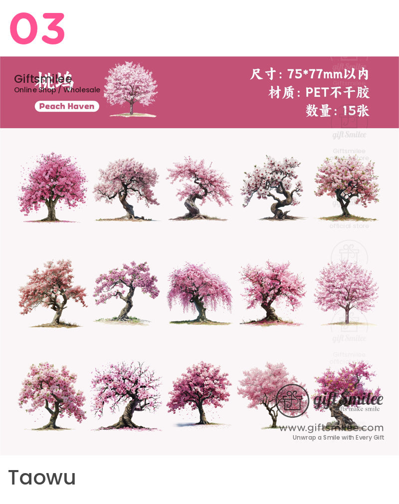 Matte Pet Die-Cut Transparent Tree Illustrations Decorative Stickers | KS-SA-4333