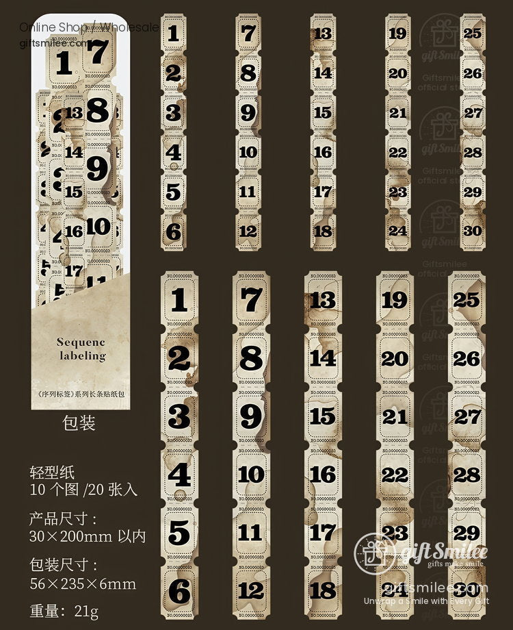 Vintagestyle kraft paper number labels with black bold fonts sequential numbering from 1 to 25 slim rectangular design
