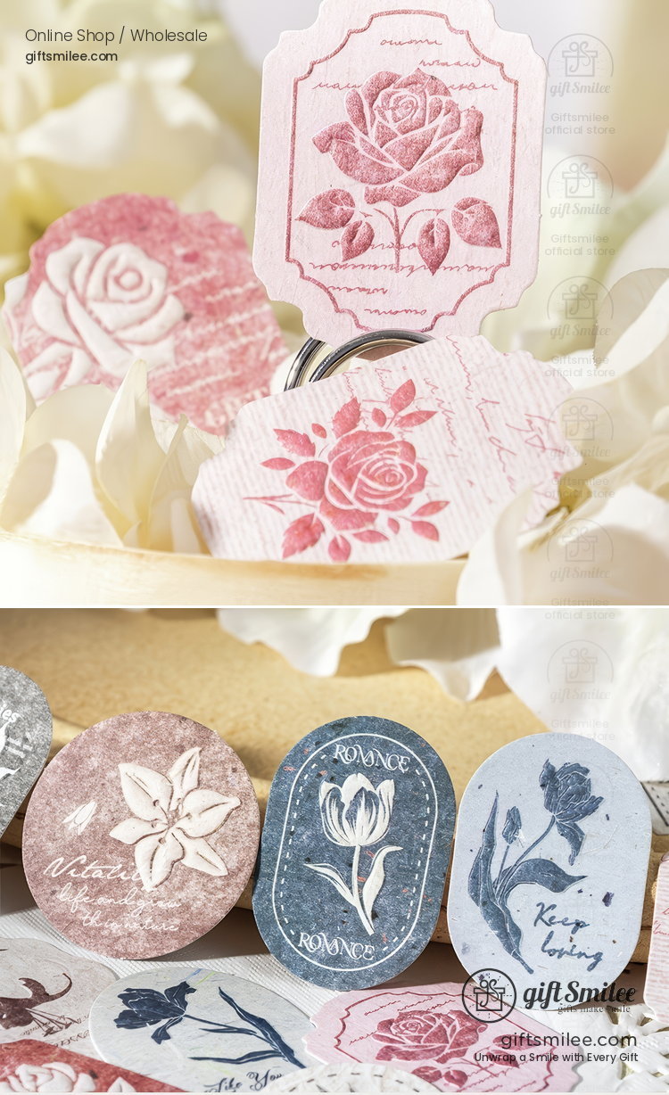 Vintageinspired floral stickers in pastel pink blue and beige tones featuring roses lilies and tulips with intricate detailing