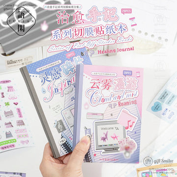 Pastelthemed sticker books with blue and pink covers featuring printed illustrations text and durable hardcover bindings