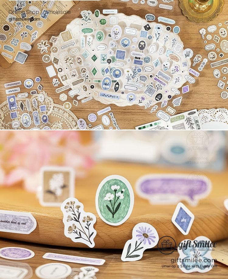 Assorted botanical and vintagestyle stickers with floral designs pastel colors and intricate decorative details
