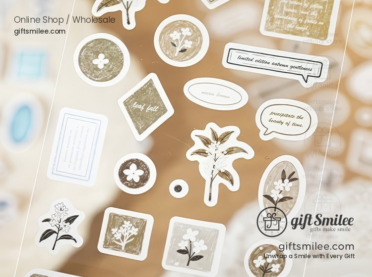 Transparent vintagestyle sticker sheet with floral designs muted beige tones inspirational quotes and delicate patterns