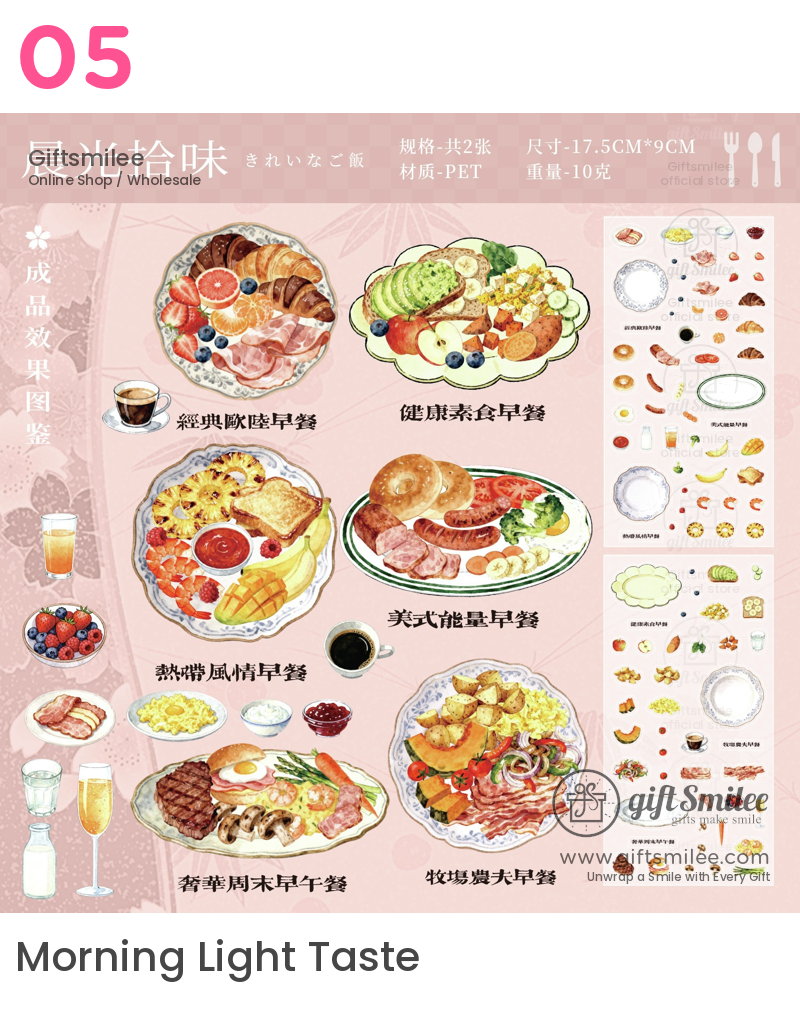 Illustrated breakfast dishes with diverse options like salads fruit platters toast eggs bacon and vibrant garnishes