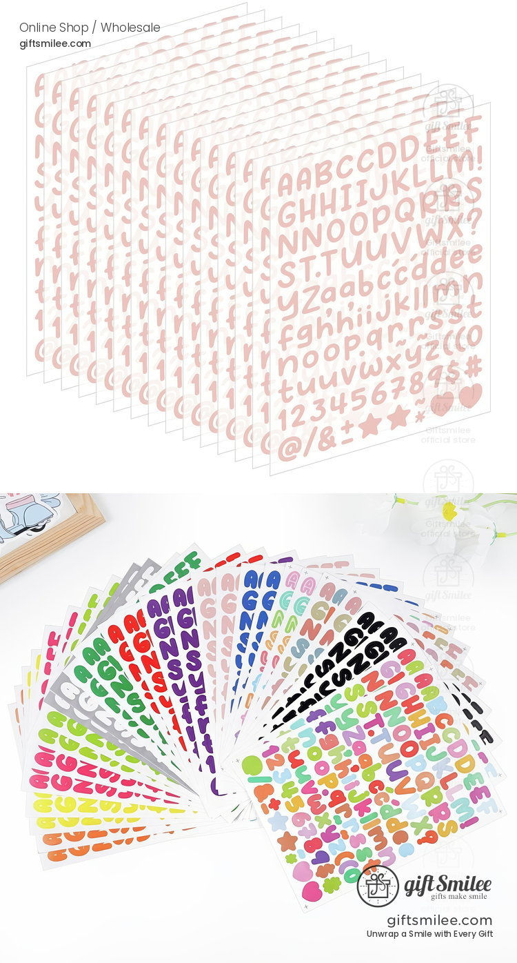 Multicolor alphabet and symbol stickers in vibrant designs uppercase and lowercase letters peelandstick sheets