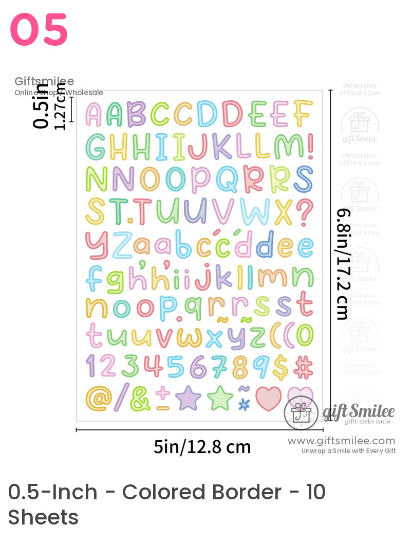 Multicolored alphabet and numbers sticker sheet with pastel letters symbols and decorative shapes 128 x 172 cm
