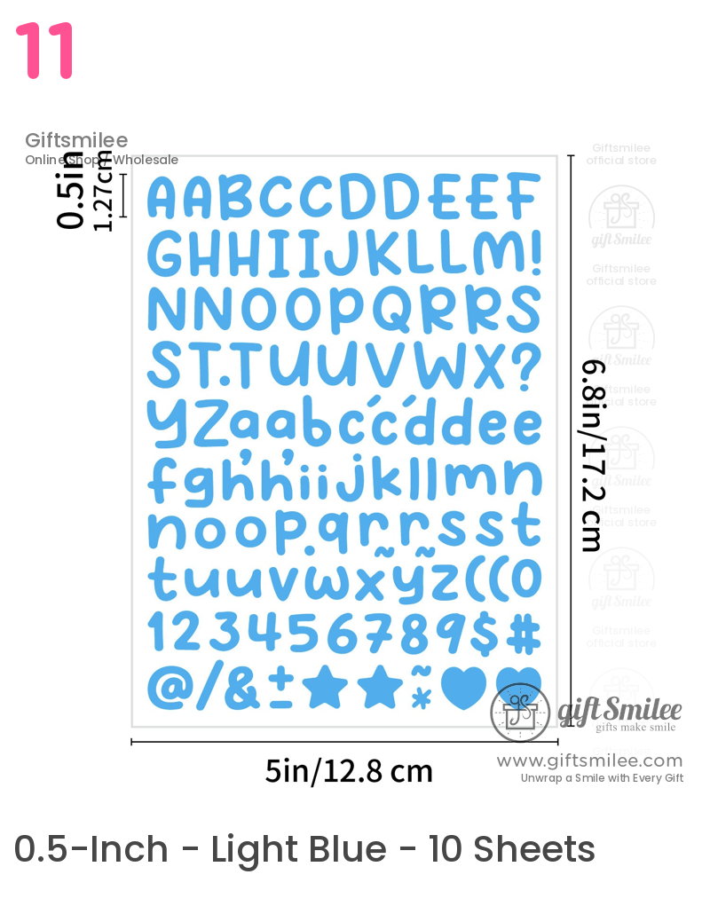 Blue alphabet numbers and symbols sticker sheet in bold playful font 68x5 inches ideal for crafts and labeling