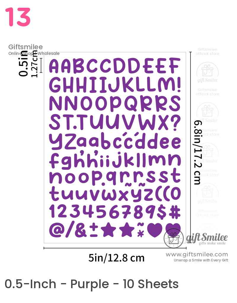 Purple vinyl letter number and symbol stickers in bold font 05inch size ideal for crafts and labeling
