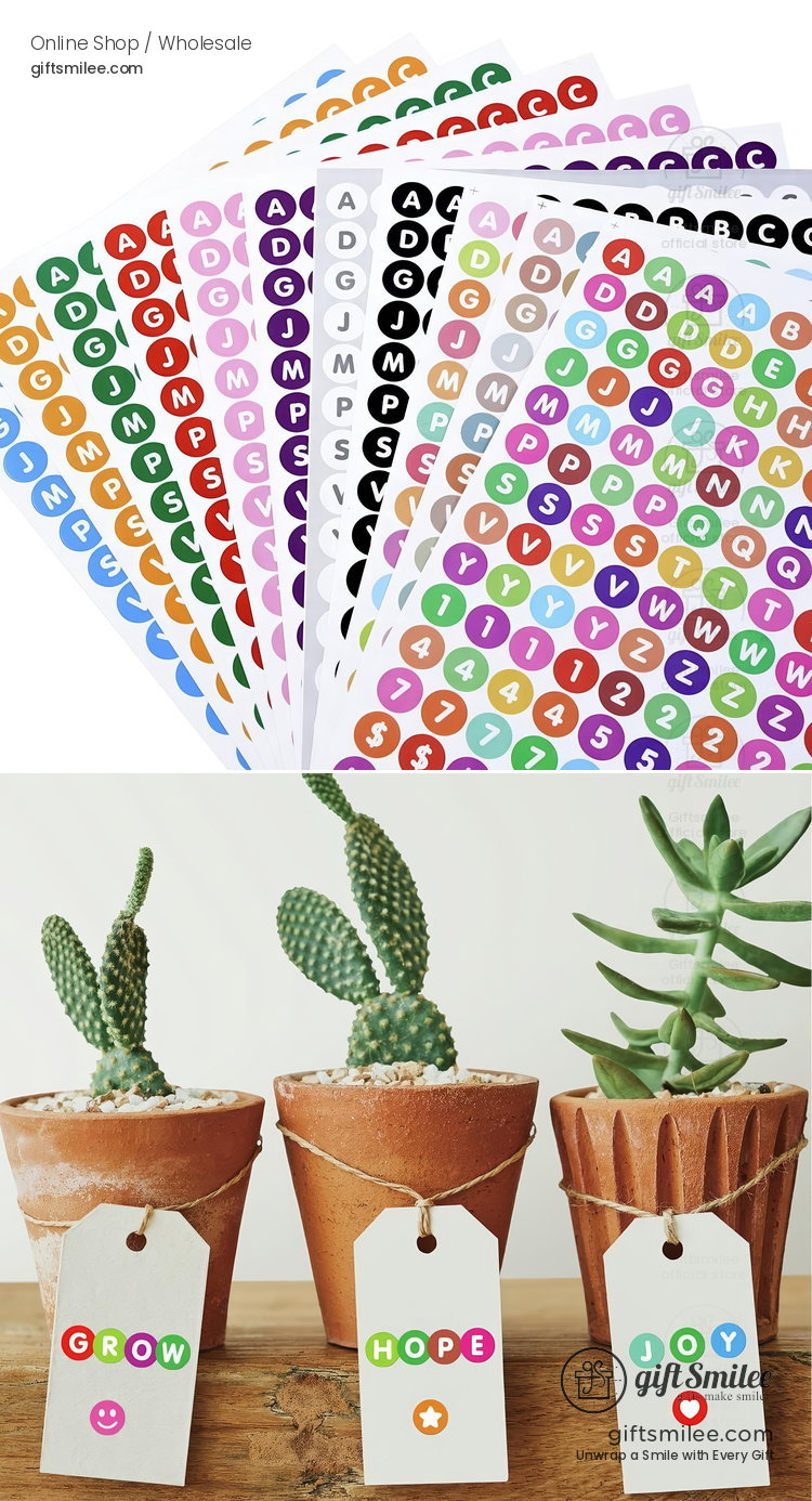 Multicolor alphabet and number sticker sheets with bold font circular design and vibrant hues for crafting  