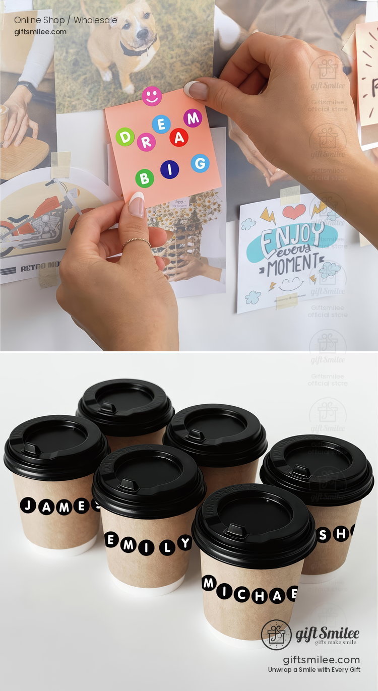 Hands pinning a colorful Dream Big card with bold letters to a vision board surrounded by motivational notes and photos  