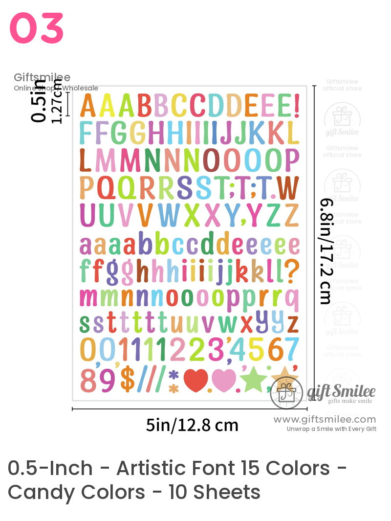 Multicolor alphabet and symbol sticker sheet 05inch tall letters vibrant design ideal for crafts and labeling