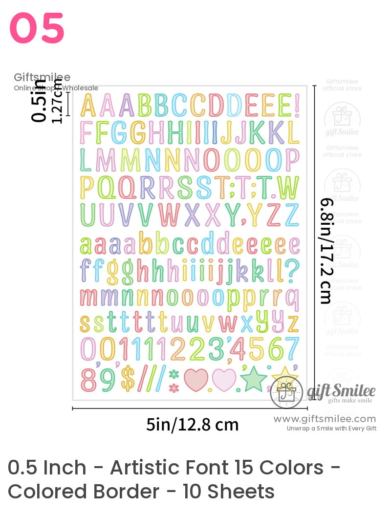 Pastelcolored alphabet and number stickers with symbols 68x5 inches ideal for crafts and decoration