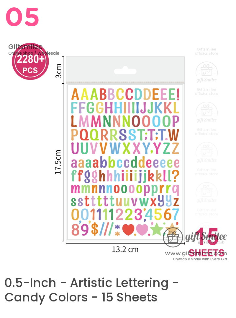 Pack of 15 colorful alphabet sticker sheets with uppercase lowercase letters numbers and shapes 2280 pieces