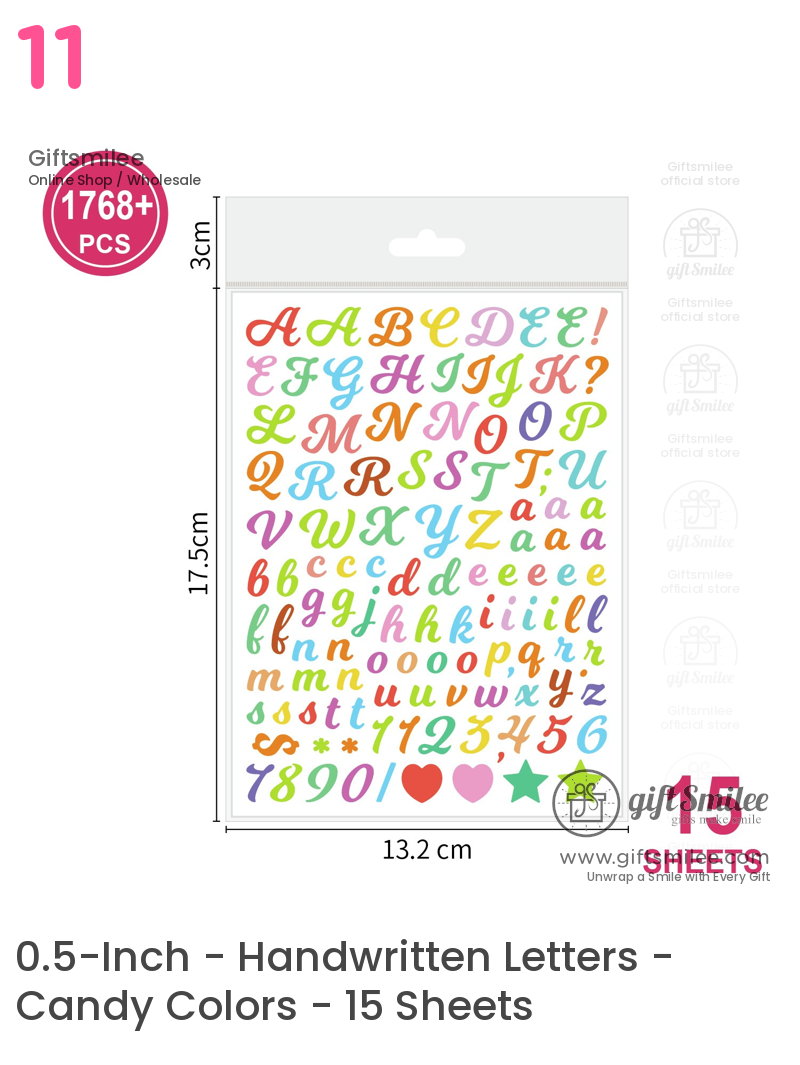 Multicolor cursive letter and symbol stickers pack 15 sheets 1768 pieces 132x175 cm decorative and vibrant