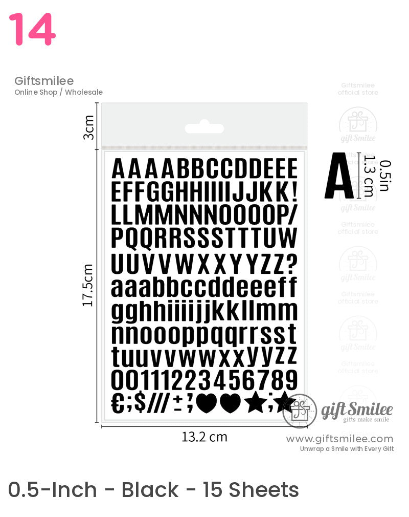 Black selfadhesive vinyl letter stickers in uppercase lowercase numbers and symbols with a 05inch height
