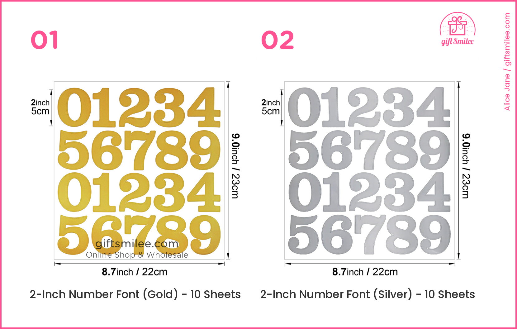 2-Inch Foil Gold Waterproof Adhesive Number Stickers | KS-SA-4366