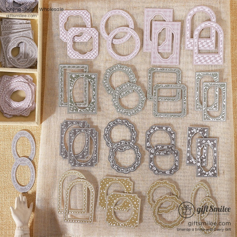 Vintage Hollow Frame Die-Cut Paper Mixed Shapes 6 Colors Scrapbook Frame Stickers | KS-SA-4379