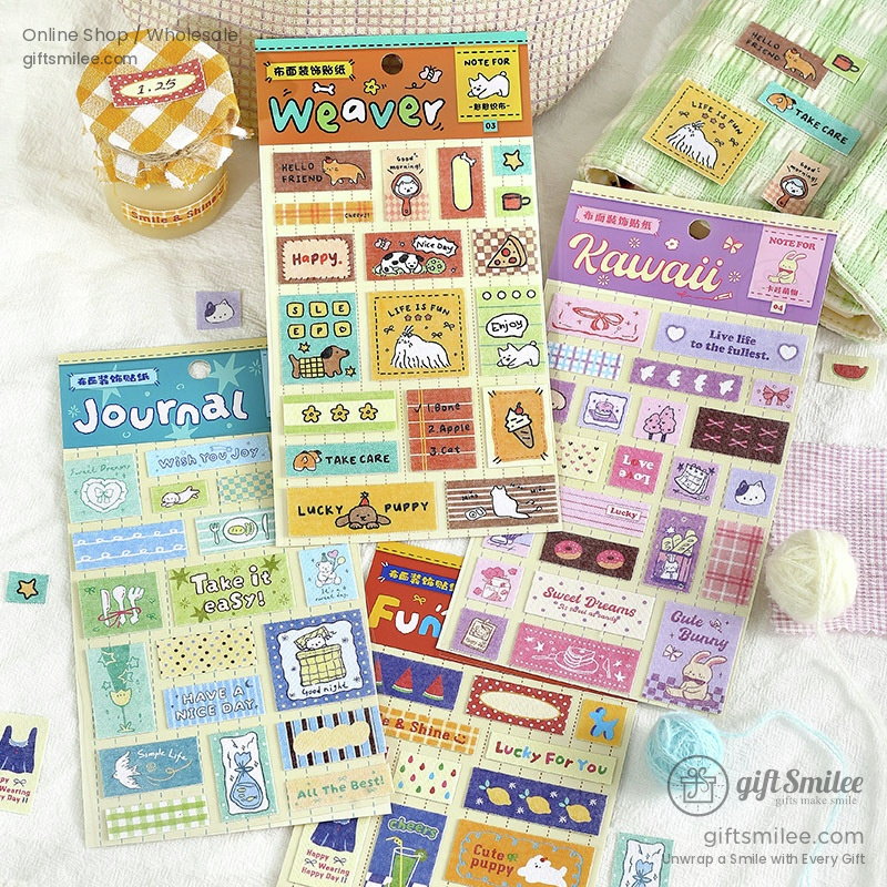 Fabric Texture Pastel Cute Patchwork Decorative Stickers | KS-SA-4419