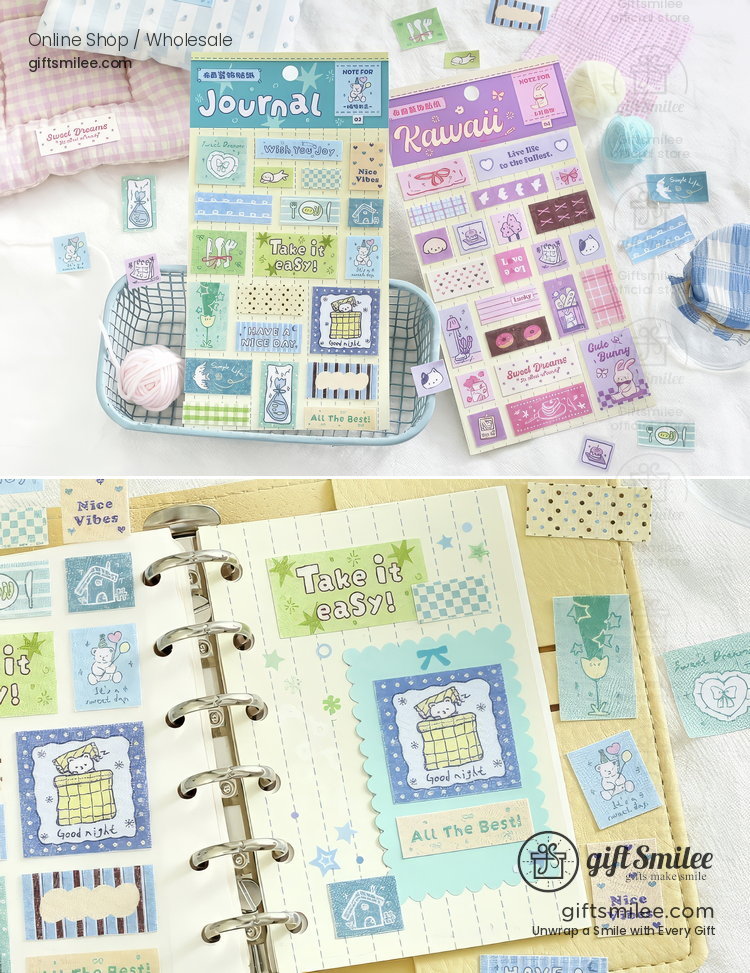 Fabric Texture Pastel Cute Patchwork Decorative Stickers | KS-SA-4419
