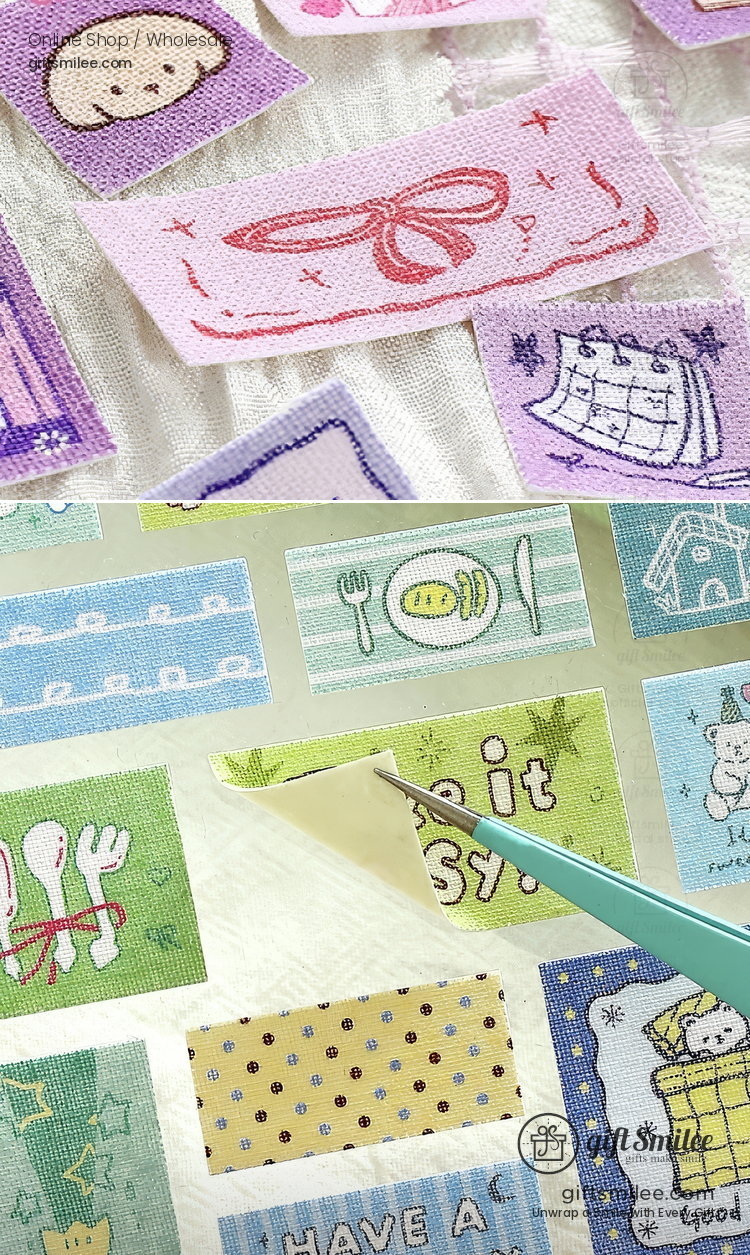 Fabric Texture Pastel Cute Patchwork Decorative Stickers | KS-SA-4419
