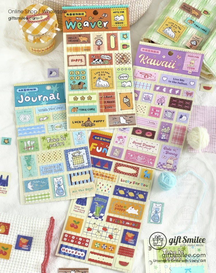 Fabric Texture Pastel Cute Patchwork Decorative Stickers | KS-SA-4419