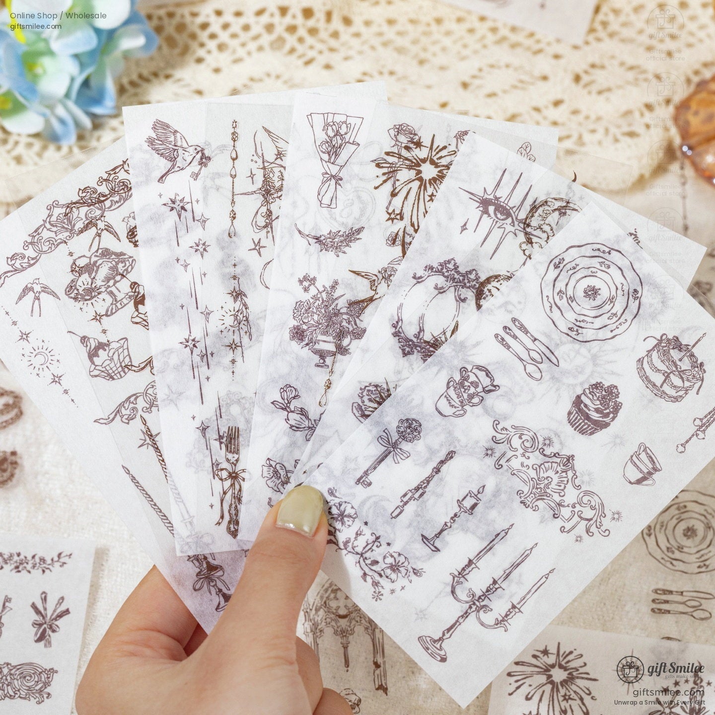 Dual-Material Kiss-Cut Vintage Line Art Sticker Book | KS-SA-4421
