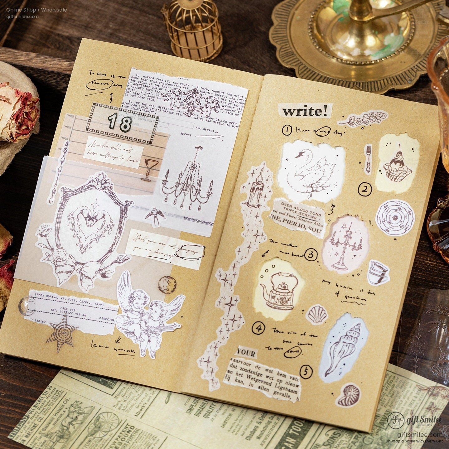 Dual-Material Kiss-Cut Vintage Line Art Sticker Book | KS-SA-4421