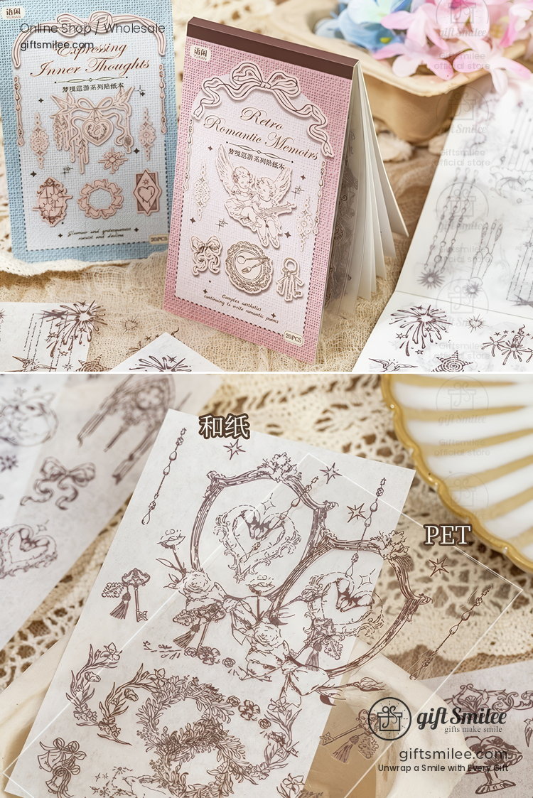 Dual-Material Kiss-Cut Vintage Line Art Sticker Book | KS-SA-4421