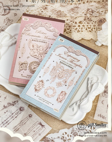 Dual-Material Kiss-Cut Vintage Line Art Sticker Book | KS-SA-4421