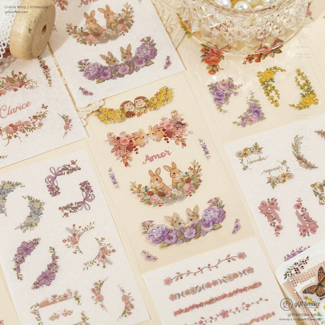 Dual-Material Embroidery-Style 20Pcs Floral Border Sticker Book | KS-SA-4423