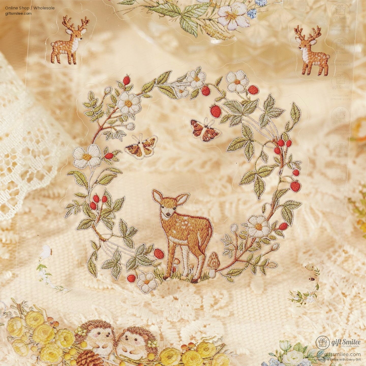 Dual-Material Embroidery-Style 20Pcs Floral Border Sticker Book | KS-SA-4423