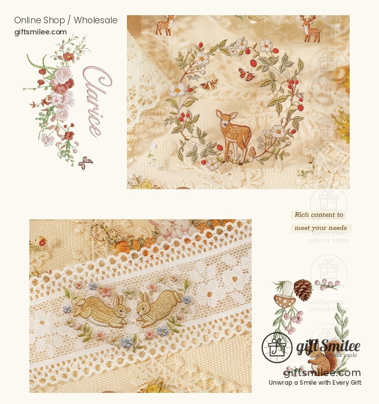 Dual-Material Embroidery-Style 20Pcs Floral Border Sticker Book | KS-SA-4423