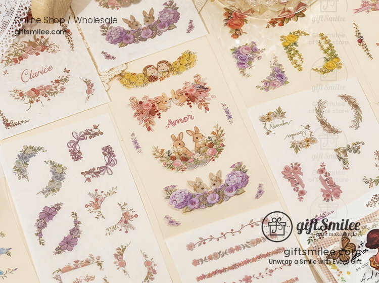 Dual-Material Embroidery-Style 20Pcs Floral Border Sticker Book | KS-SA-4423