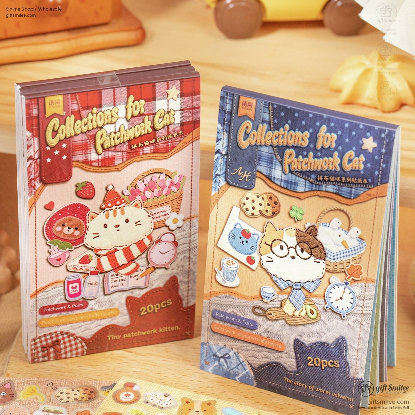 Glossy Paper Die-Cut Patchwork Cat 20Pcs Sticker Book | KS-SA-4424