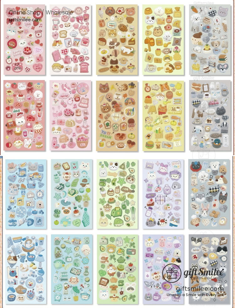 Glossy Paper Die-Cut Patchwork Cat 20Pcs Sticker Book | KS-SA-4424