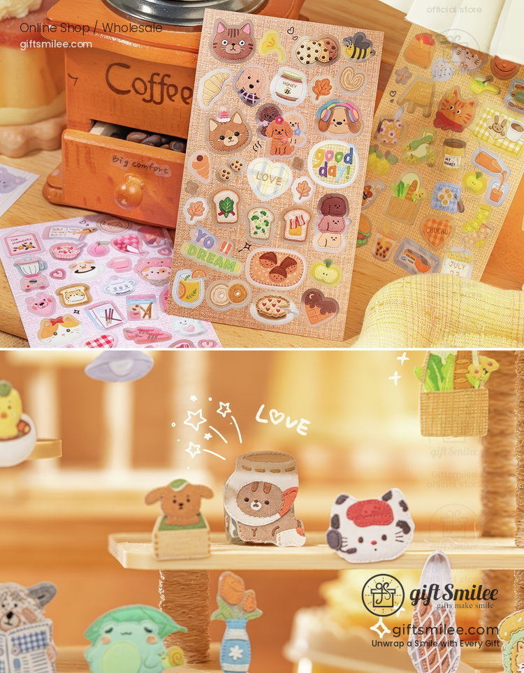 Glossy Paper Die-Cut Patchwork Cat 20Pcs Sticker Book | KS-SA-4424