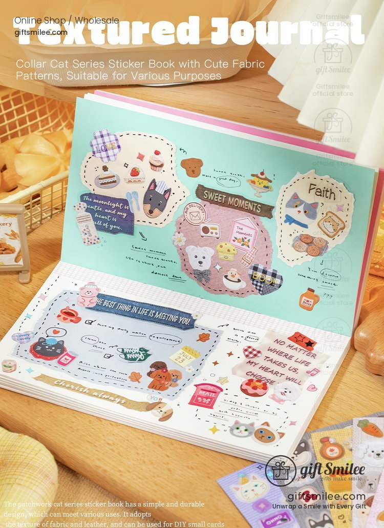 Glossy Paper Die-Cut Patchwork Cat 20Pcs Sticker Book | KS-SA-4424