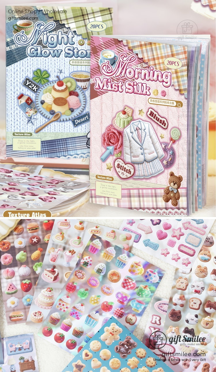 Coated Paper Embroidery Texture 20Pcs Sticker Book | KS-SA-4425