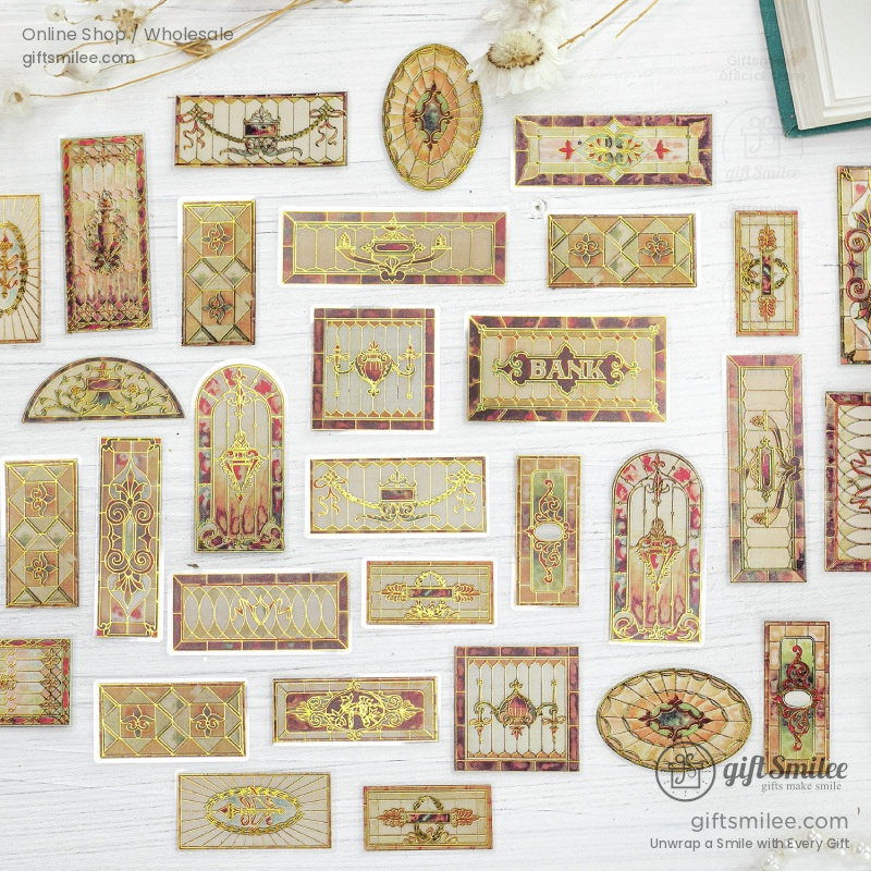 Transparent Gold-Foil Vintage Stained-Glass Sticker Pack | KS-SA-4431