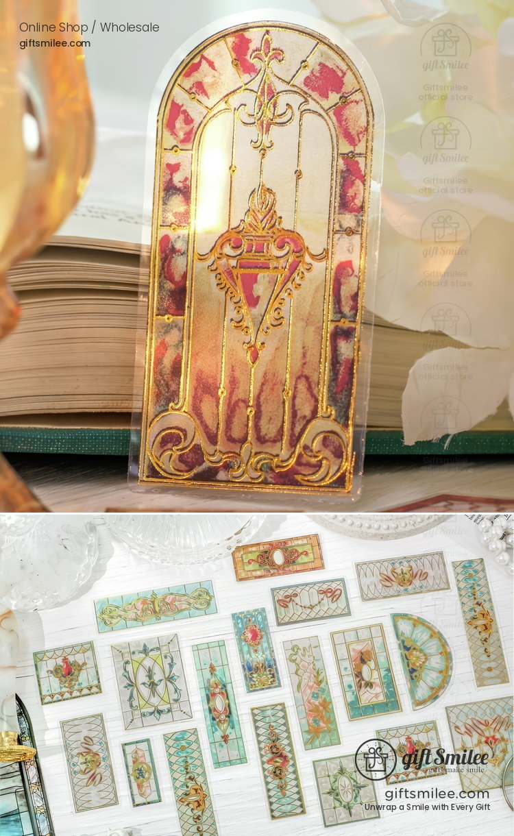 Transparent Gold-Foil Vintage Stained-Glass Sticker Pack | KS-SA-4431