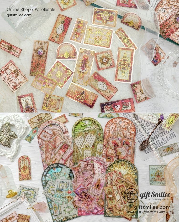 Transparent Gold-Foil Vintage Stained-Glass Sticker Pack | KS-SA-4431