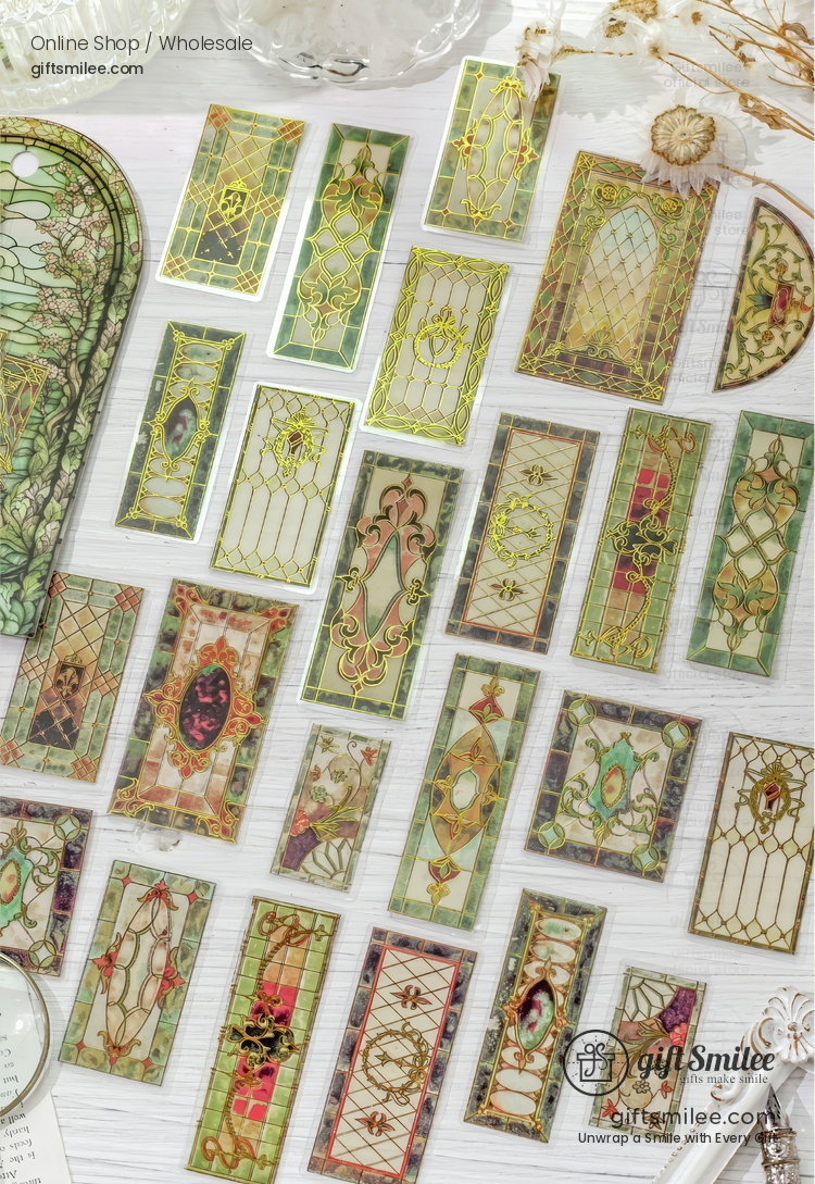Transparent Gold-Foil Vintage Stained-Glass Sticker Pack | KS-SA-4431