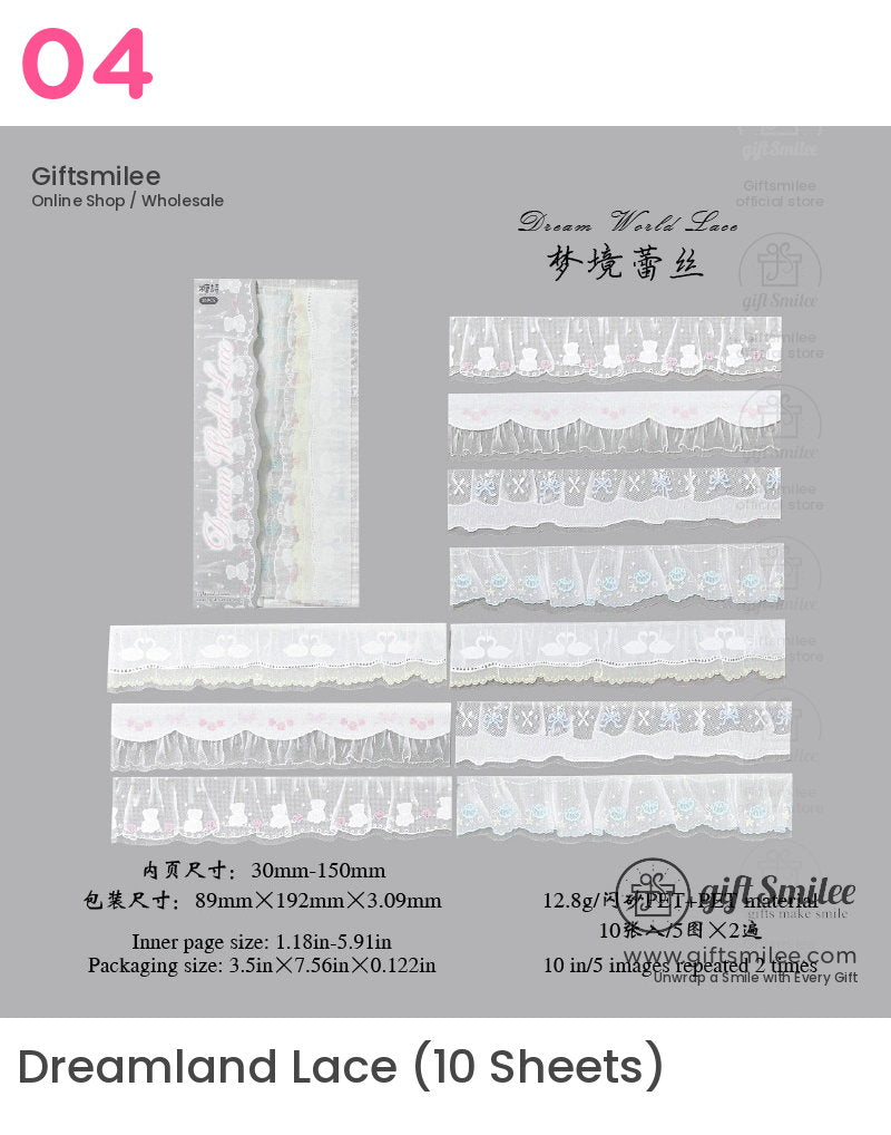 Transparent Lace Ruffle Pastel 10-Piece Sticker Pack | KS-SA-4438