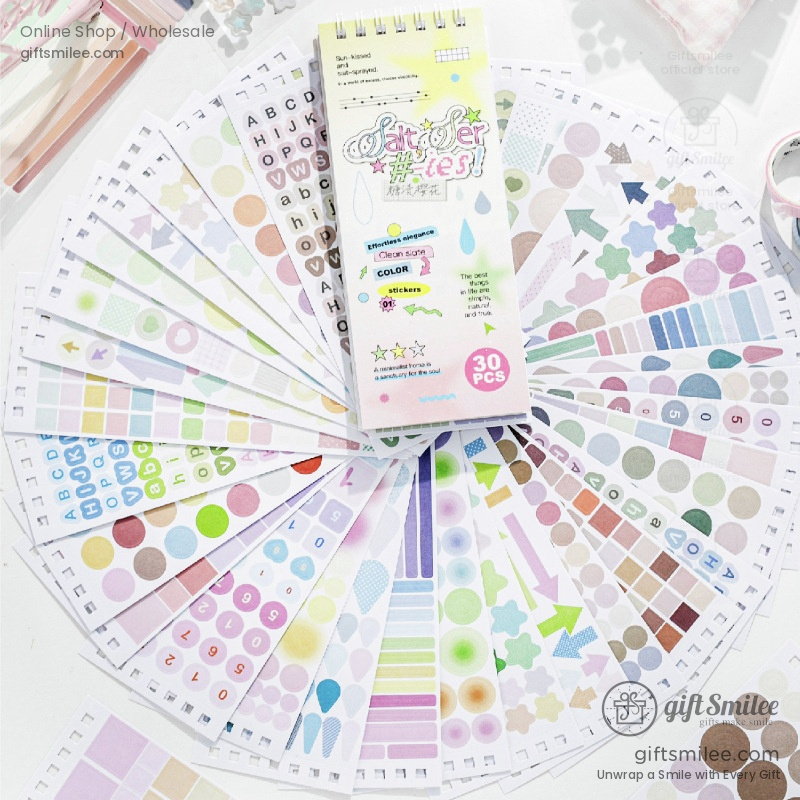 Pastel Gradient 30-Sheet Spiral Assorted Patterns Sticker Book | KS-SA-4439