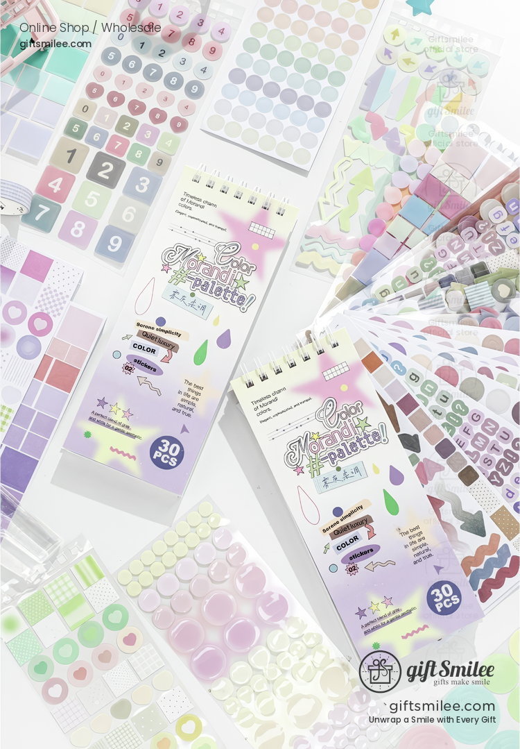 Pastel Gradient 30-Sheet Spiral Assorted Patterns Sticker Book | KS-SA-4439