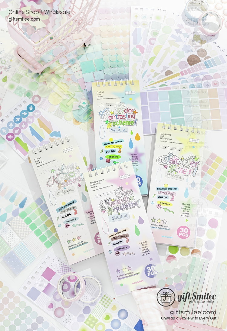 Pastel Gradient 30-Sheet Spiral Assorted Patterns Sticker Book | KS-SA-4439
