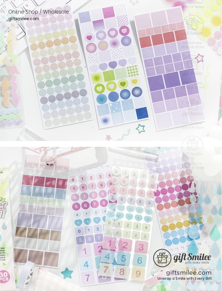 Pastel Gradient 30-Sheet Spiral Assorted Patterns Sticker Book | KS-SA-4439