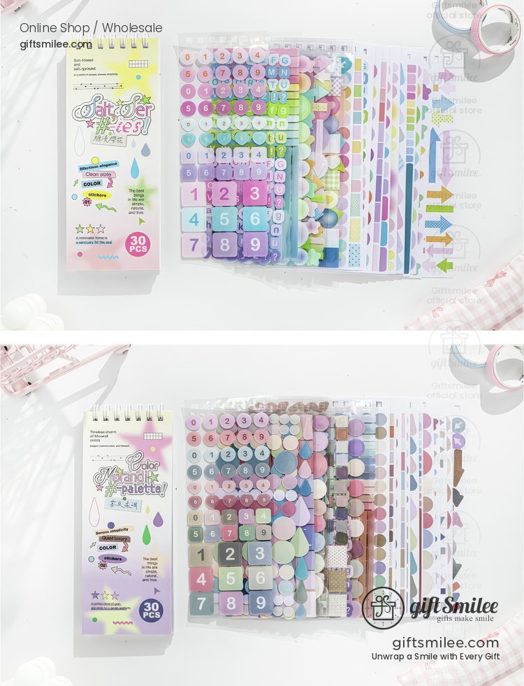 Pastel Gradient 30-Sheet Spiral Assorted Patterns Sticker Book | KS-SA-4439